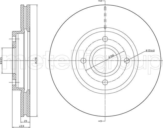 Тормозной диск Metelli передний для Ford B-MAX 2012-2018. Артикул 23-1490C