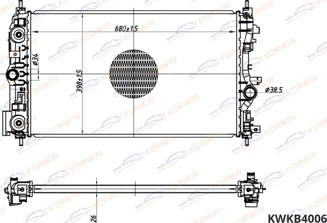 Радиатор охлаждения OPEL ASTRA J(10-)/Chevrolet Cruze (09-) AT (гарантия 2 года) (Korwin). Артикул KWKB4006