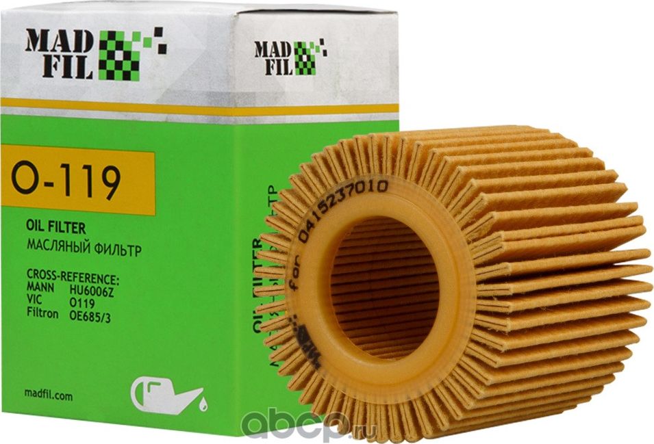ФИЛЬТР МАСЛЯНЫЙ TOYOTA AVENSIS COROLLA RAV IIIIV (Madfil). Артикул O119