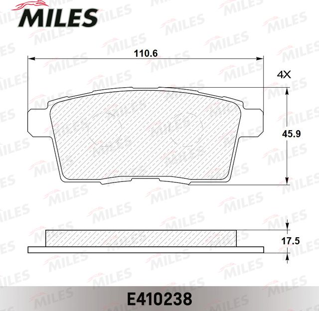 Тормозные колодки Miles (Low-Metallic) задние для Mazda CX-9 I 2007-2016. Артикул E410238