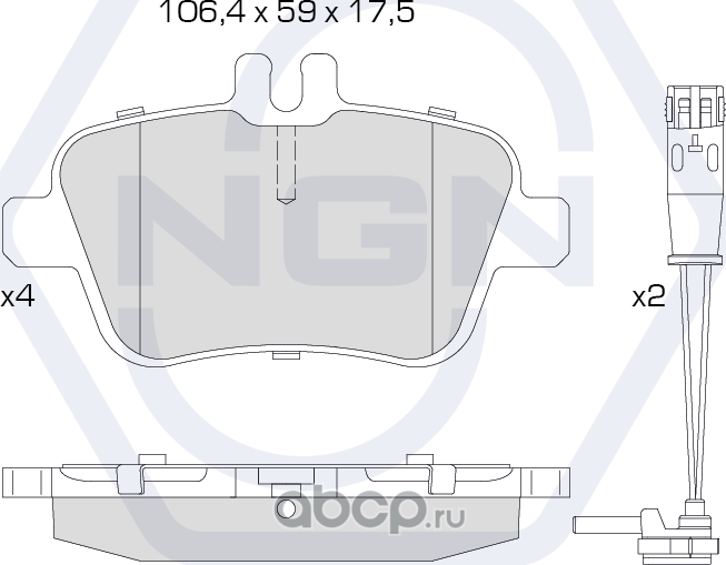 Колодки тормозные керамические, задние (NGN). Артикул 3502026