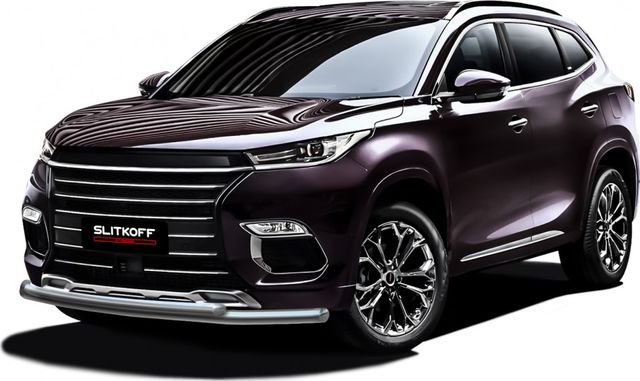 Защита Slitkoff переднего бампера d57/42 двойная для Exeed TXL 2020-2026. Артикул CHEX-TXL-002