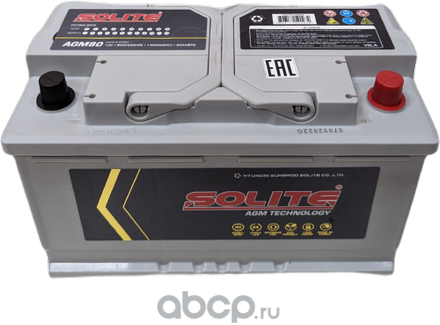 Аккумулятор Solite. Артикул AGM80
