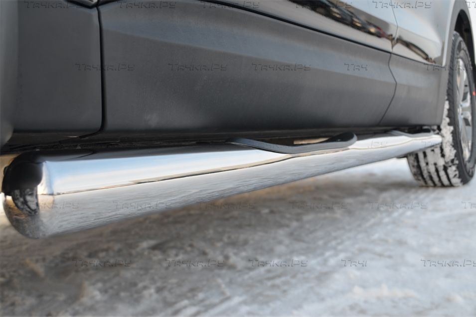 Защита порогов RusStal труба d76 с накладками (вариант 3) для Hyundai ix35 2009-2026. Артикул HIT-0001773