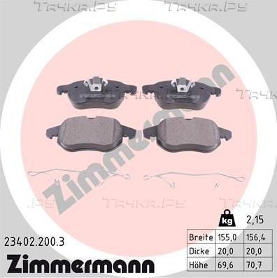 Тормозные колодки Zimmermann передние для Opel Signum I 2003-2008. Артикул 23402.200.3