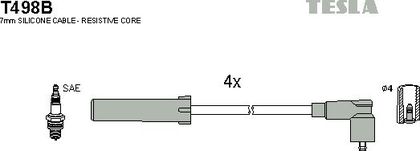 Высоковольтные провода (провода зажигания) (комплект) Tesla для Citroen BX 1990-1994. Артикул T498B