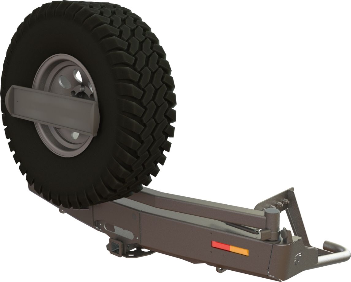 Бампер силовой STC задний для Mitsubishi L200 V 2019-2026 с квадратом под фаркоп, площадкой под лебедку, кронштейном крепления запасного колеса по центру, кронштейном крепления гос номера и дублирующими фонарями. Артикул STC-ML200/19-BR-W-C1-L1