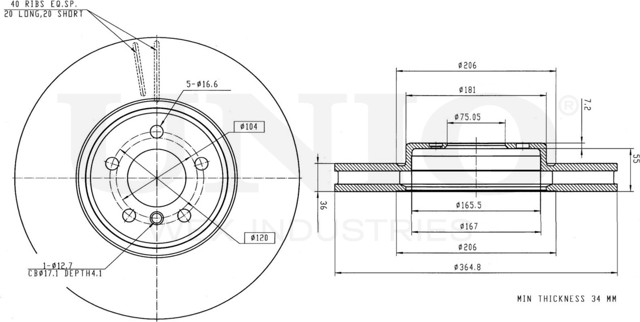 Диск тормозной (Unio). Артикул BRD-20560