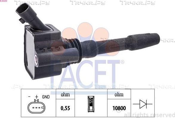 Катушка зажигания Facet Made in Italy - OE Equivalent для Fiat 500L I 2013-2026. Артикул 9.6533