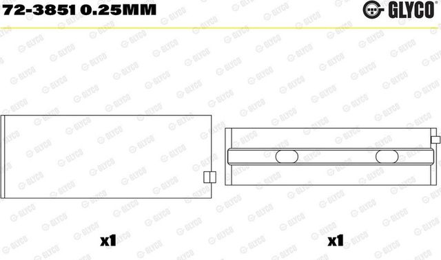 Вкладыши коренные Glyco для Mercedes-Benz Vario 1996-2013. Артикул 72-3851 0.25mm