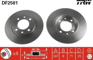 Тормозной диск TRW задний для Citroen Saxo 1996-2004. Артикул DF2581