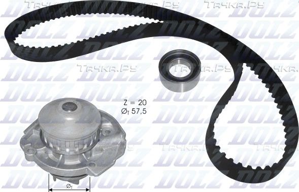 Помпа (водяной насос) с комплектом ремня ГРМ Dolz. Артикул KD129