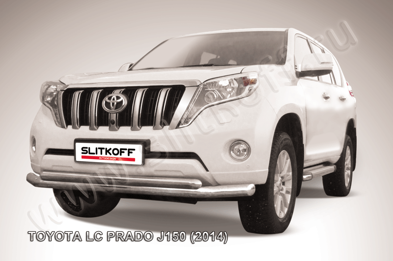 Защита Slitkoff переднего бампера d76/57 двойная для Toyota Land Cruiser Prado 150 2013-2017. Артикул TOP14-002