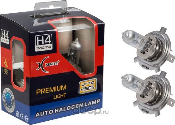 Лампа 12V H4 60/55W P43t +150% бокс (2шт.) XENITE. Артикул 1007161