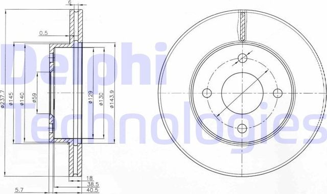 Тормозной диск Delphi передний для Nissan Micra K11 2000-2003. Артикул BG3763