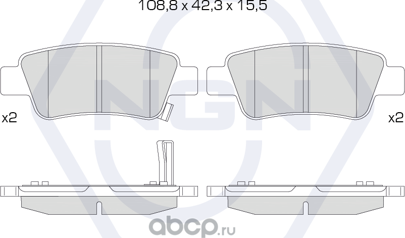 Колодки тормозные керамические, задние (NGN). Артикул 3501348