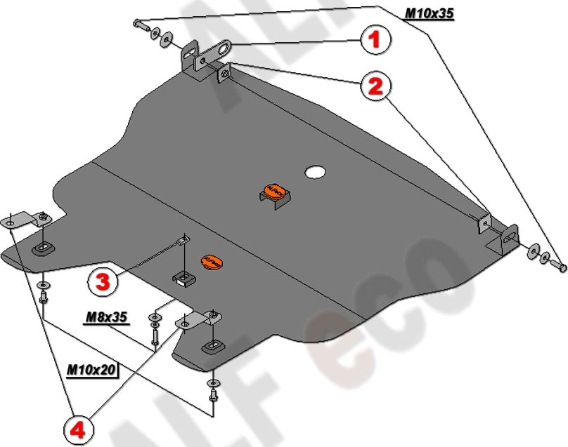 Защита алюминиевая Alfeco для картера и AКПП Nissan Expert 1999-2007. Артикул ALF.15.38al