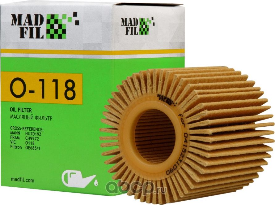 Масляный фильтр Lexus Toyota (04152-31090) вставка (картридж, патрон) (Madfil). Артикул O118