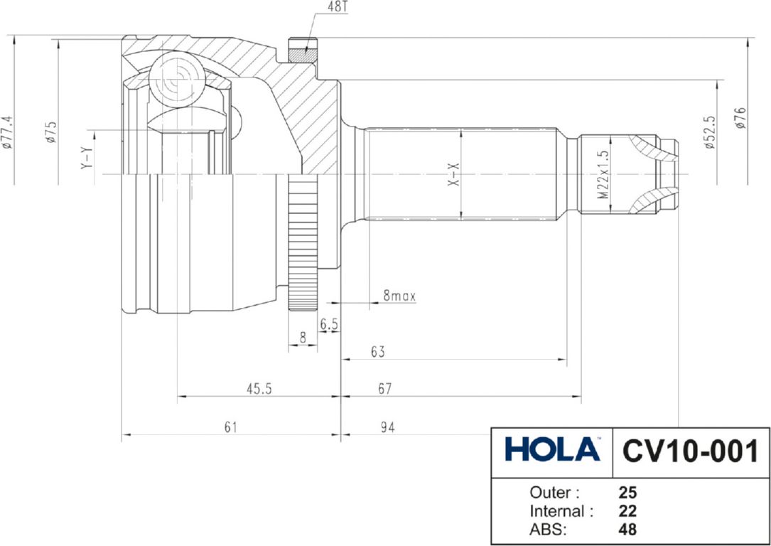 Шрус наружный (граната) HOLA. Артикул CV10-001