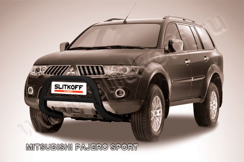 Кенгурятник Slitkoff d76 низкий ЧЕРНЫЙ матовый для Mitsubishi Pajero Sport I 1998-2010. Артикул MPS002B