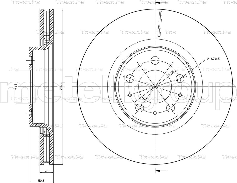 Тормозной диск Metelli передний для Volvo S60 I 2000-2010. Артикул 23-0846C
