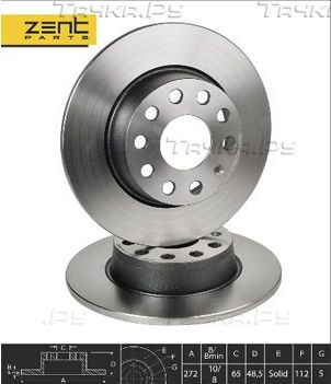 Тормозной диск Zentparts задний для Audi A3 III (8V) 2012-2026. Артикул Z05991