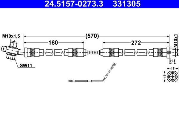 Тормозной шланг ATE задний правый для BMW X5 I (E53) 2000-2006. Артикул 24.5157-0273.3