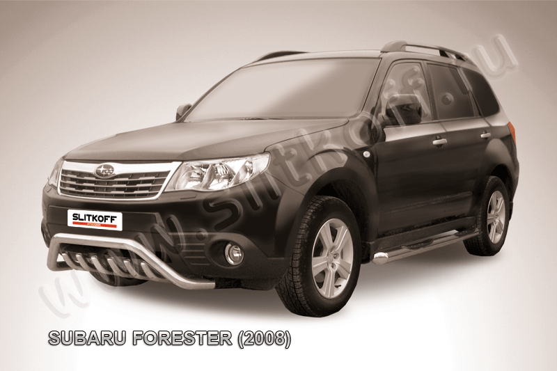 Кенгурятник Slitkoff d57 мини с защитой картера для Subaru Forester III 2008-2012. Артикул SF007