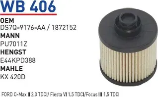 Фильтр топливный WB406Z CITROENPEUGEOTOPELTOYOTA (дизель) WUNDER FI Wunder. Артикул WB406
