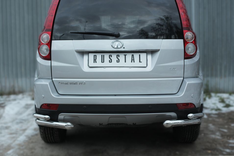 Защита RusStal заднего бампера уголки d63(секции) d42 (секции) для Great Wall Hover H3 2014-2016. Артикул GWH3Z-001957