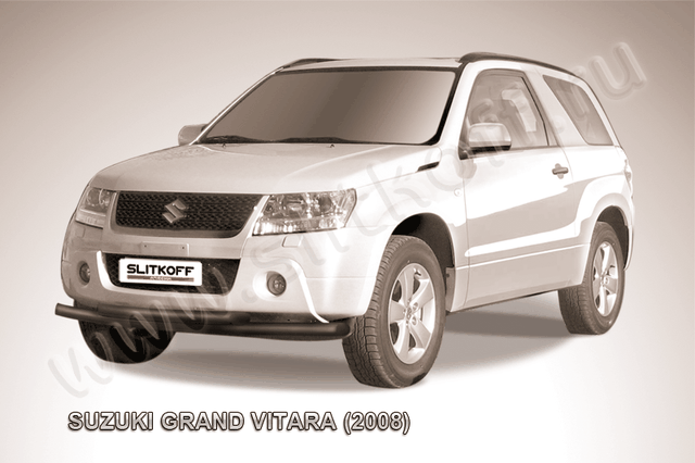 Защита Slitkoff переднего бампера d57/57 двойная ЧЕРНАЯ матовая для Suzuki Grand Vitara III 3-дв. 2008-2012. Артикул SGV3D08008B