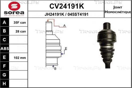 Шрус внутренний (граната) EAI передний для Volkswagen Sharan I 1995-2000. Артикул CV24191K