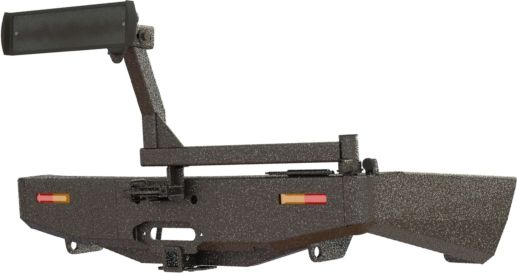 Бампер силовой STC задний для Mitsubishi Pajero Sport II 2008-2015 c квадратом под фаркоп, площадкой под лебедку, кронштейном крепления запасного колеса по центру, кронштейном крепления гос номера и дублирующими фонарями. Артикул STC-MPS2-BR-W-C1-L1