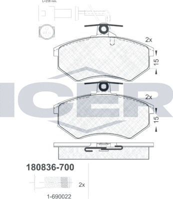 Тормозные колодки Icer передние для Audi 90 II (B3) 1988-1991. Артикул 180836-700