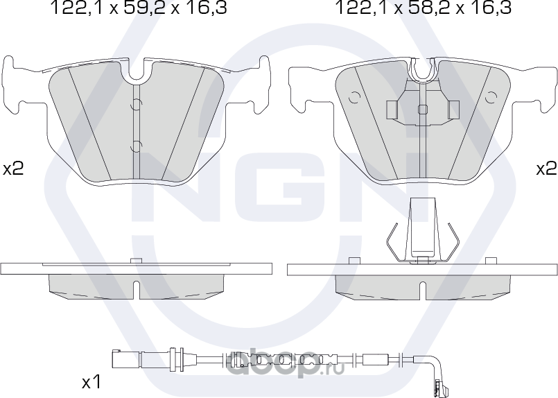 Колодки тормозные керамические, задние (NGN). Артикул 3502587