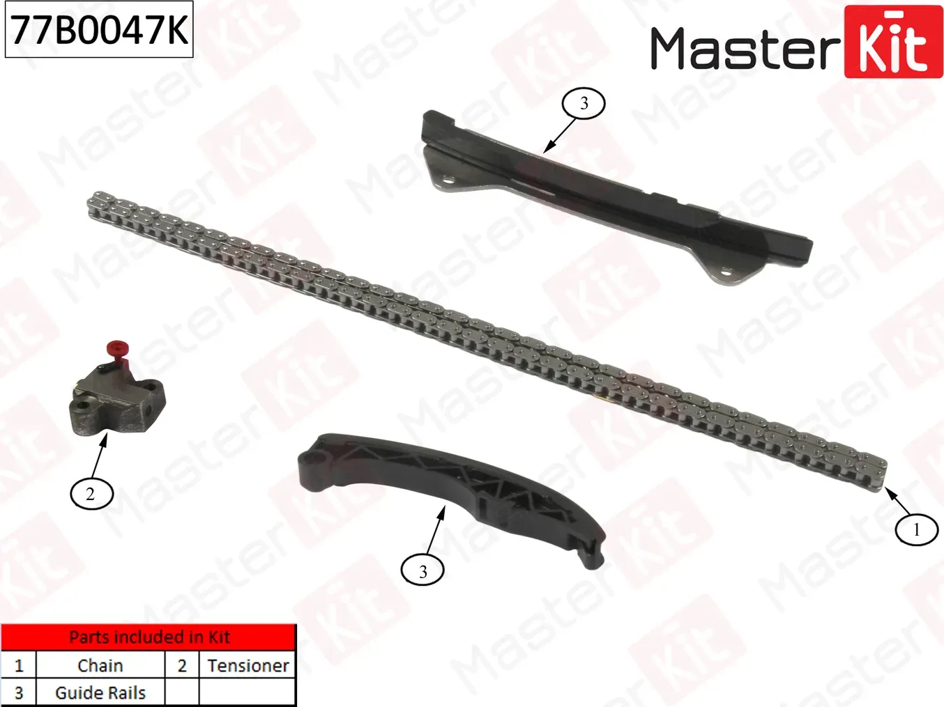 77B0047K Комплект цепи ГРМ Toyota Yaris 1.0L 1KR-FE 05-14 (без звездочек) (Master KIT). Артикул 77b0047k