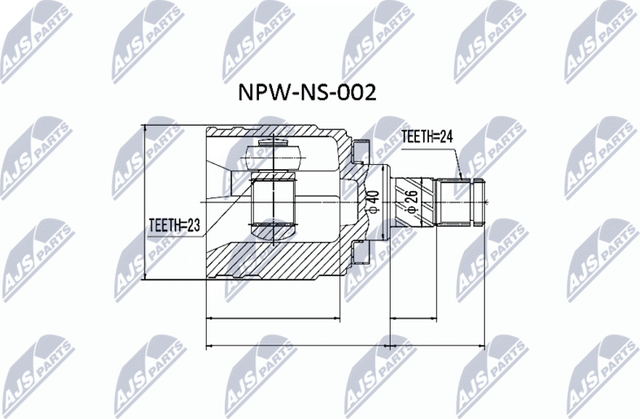 Шрус внутренний (граната) NTY для Nissan Almera N16 2000-2006. Артикул NPW-NS-002