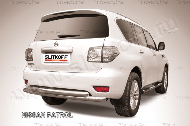 Защита Slitkoff заднего бампера d76/76 двойная для Nissan Patrol Y62 2012-2014. Артикул NIPAT015