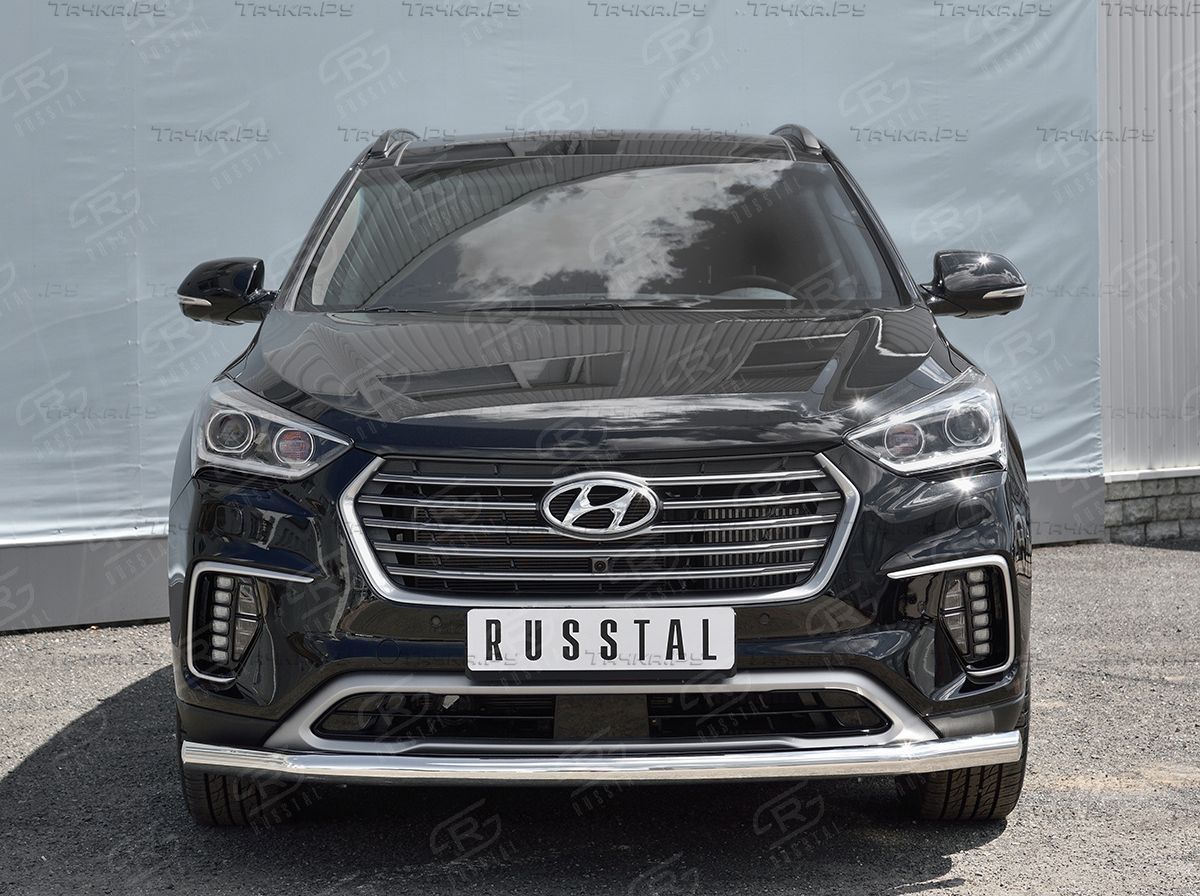 Защита RusStal переднего бампера d63 (секции) для Hyundai Santa Fe Grand 2016-2026. Артикул HSFZ-002733