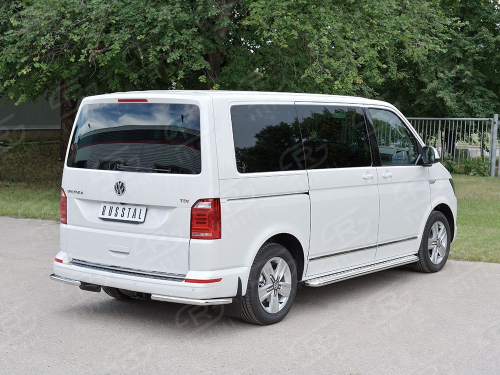 Защита RusStal заднего бампера уголки d42 секция для Volkswagen Transporter T6 (длинная база) 2015-2026. Артикул VTCZ-002340