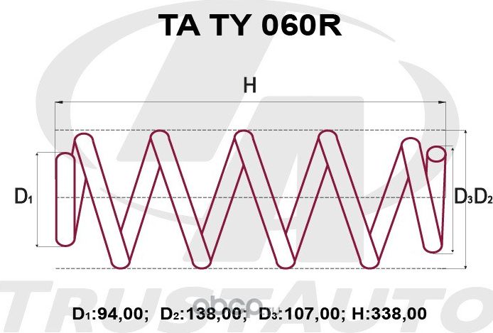 Пружина подвески усиленная () (Trustauto). Артикул TATY060R