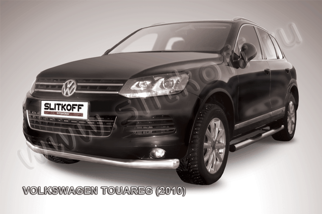 Защита Slitkoff переднего бампера d76 для Volkswagen Touareg II 2010-2014. Артикул VWTR-003