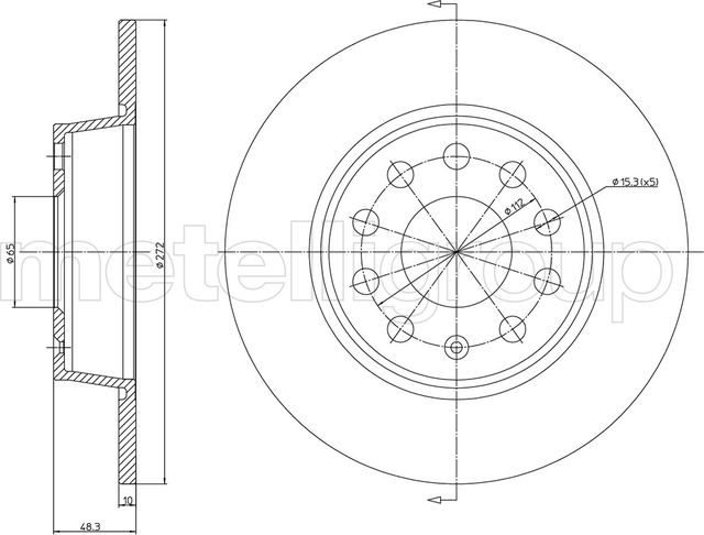 Тормозной диск Metelli задний для Volkswagen Jetta VII 2017-2026. Артикул 23-1248C