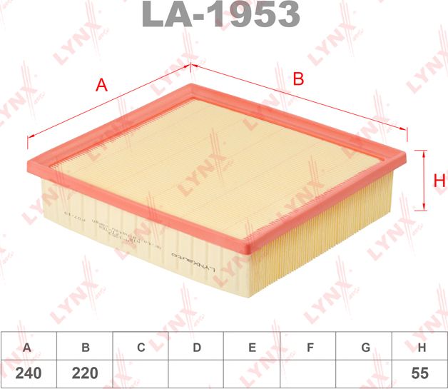 Воздушный фильтр LYNXauto для Lexus RX IV 2015-2026. Артикул LA-1953