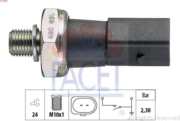 Датчик давления масла Facet Made in Italy - OE Equivalent. Артикул 7.0190