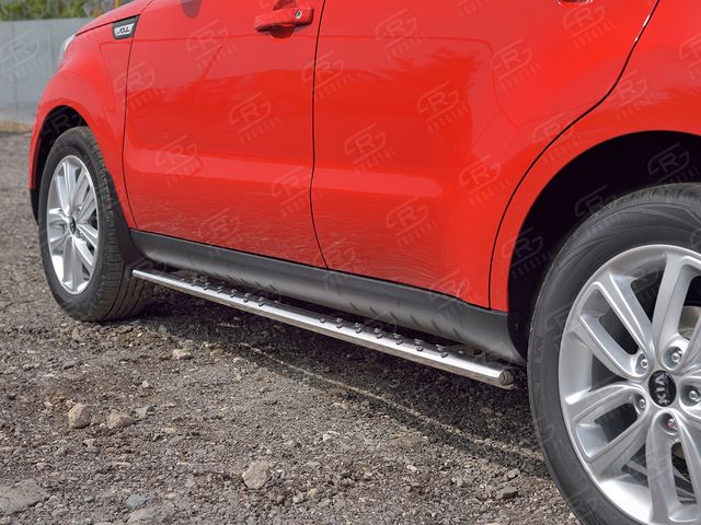 Защита порогов RusStal труба 75х42 овал с проступью для Kia Soul II 2016-2019. Артикул KSOO-002755