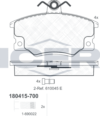 Тормозные колодки Icer передние для Fiat Ritmo I 1980-1989. Артикул 180415-700