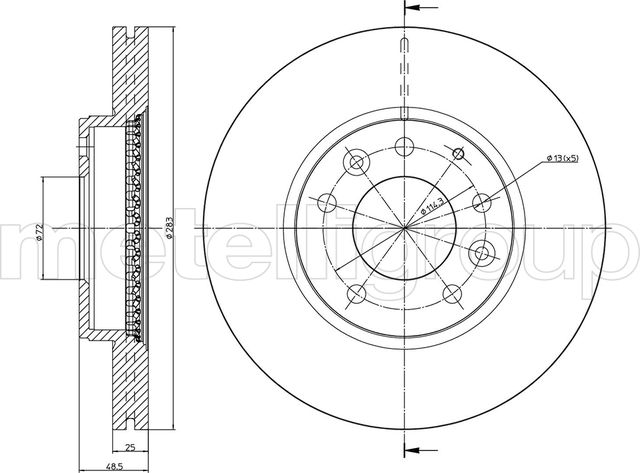 Тормозной диск Metelli передний для Mazda 6 I (GG) 2002-2008. Артикул 23-0621C