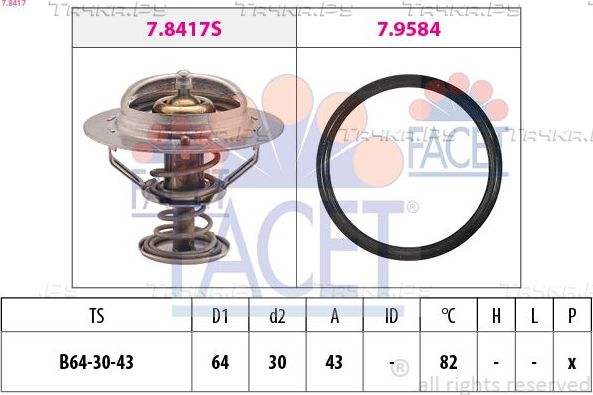 Термостат Facet Made in Italy - OE Equivalent для Mitsubishi Pajero Sport II 2008-2016. Артикул 7.8417