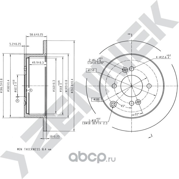 Диск тормозной задний HYUNDAI ACCENT 06-11 I20 12-14 (Zennek). Артикул DBD0266